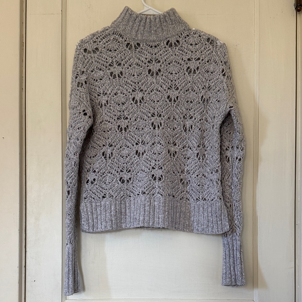 American Eagle Outfitters Light Gray Lace Knit Turtleneck Sweater